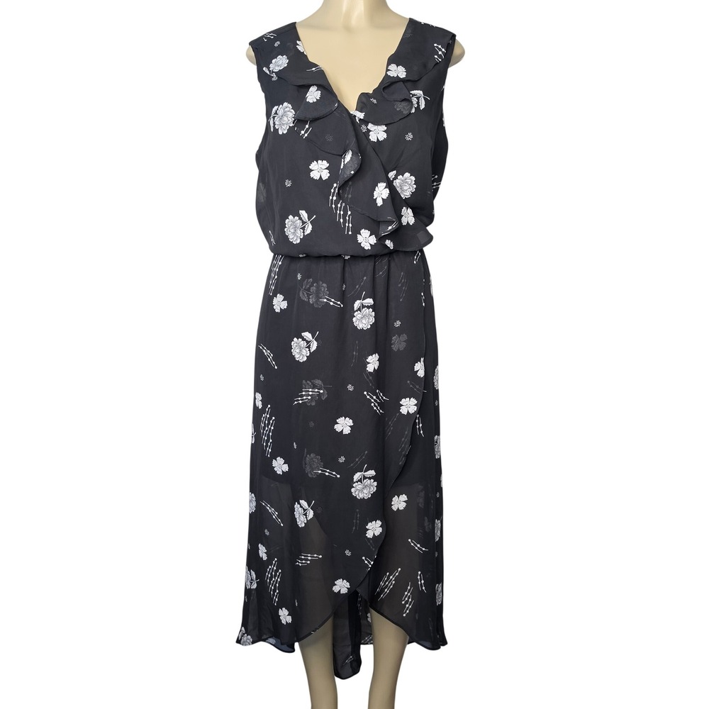 Maurices Dress Womens XL Black White Floral Ruffle High Low Maxi Sleeveless Boho
